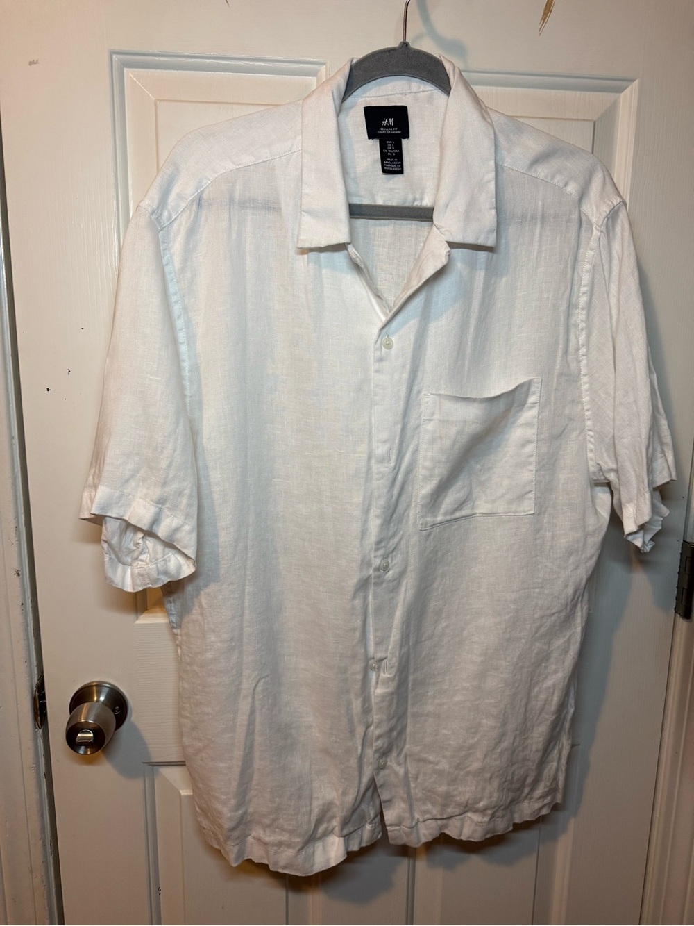 H&M White Short-Sleeve Linen Button-Down Shirt